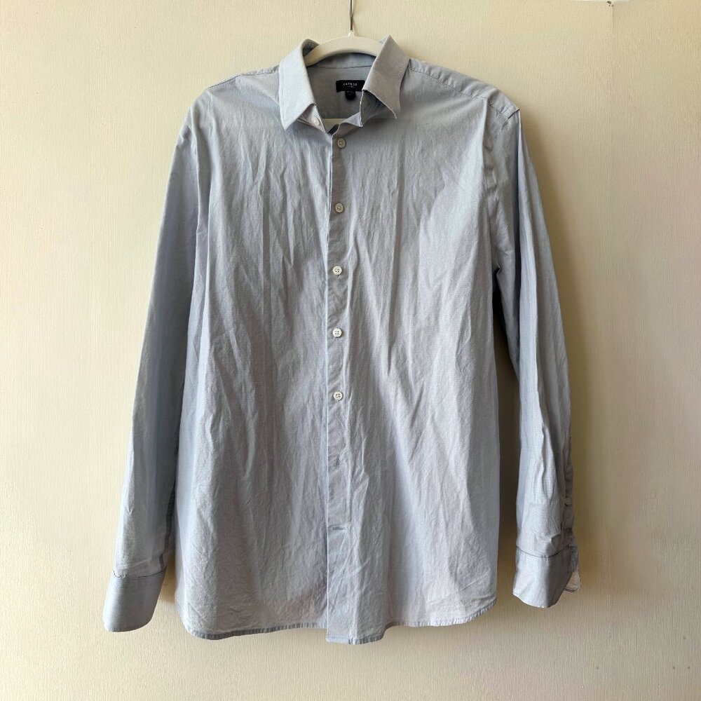 Express Mens Slim 1MX Button Down Shirt - Light Blue